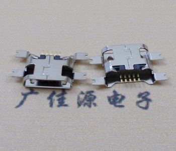 永州镀镍Micro USB 插座四脚贴 直边沉板1.6MM尺寸结构